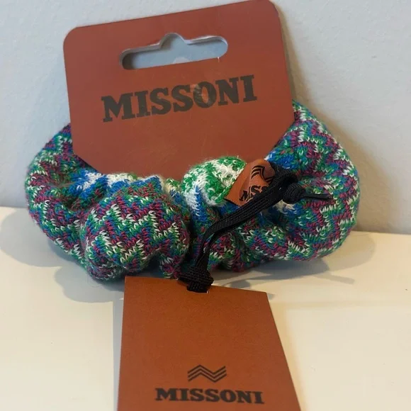 Missoni Green and Blue Hair Accessory Scrunchie Hair Tie Ease Water Blue Scrunchie Premium Hair Accessories  main image 3